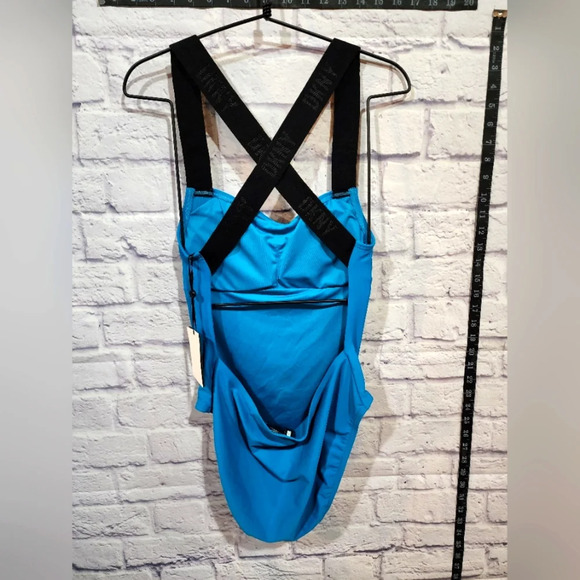 DKNY Women's Logo Cross Back One-Piece Turquoise Swimsuit Size XL NEW - Picture 5 of 9